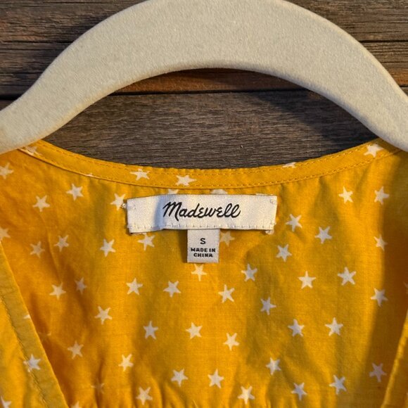 Madewell Star Scatter Wrap Top Blouse Golden Yellow Cropped in S - Picture 4 of 7
